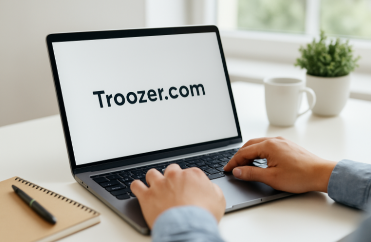 Troozer com: What It Is & Why People Are Searching for It. Person typing on a laptop displaying Troozer.com in a clean, minimalist workspace.