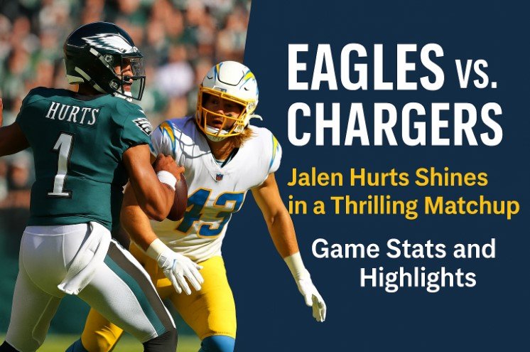 Jalen Hurts of the Philadelphia Eagles evades a Los Angeles Chargers defender during an intense NFL game, highlighting his standout performance in a thrilling matchup.