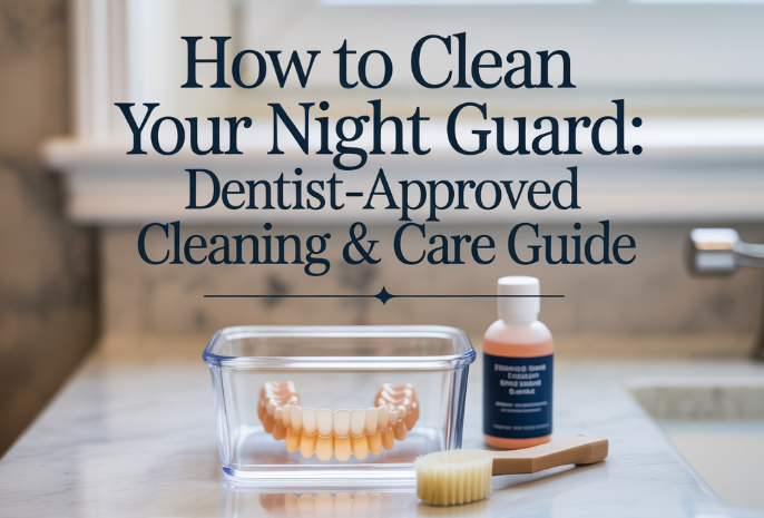How to Clean Your Night Guard: Dentist-Approved Cleaning & Care Guide Person gently brushing a night guard with soft toothbrush and mild soap under cool water. Placement: Directly after the Introduction paragraph, before the heading “Why Cleaning Your Night Guard Matters.”
