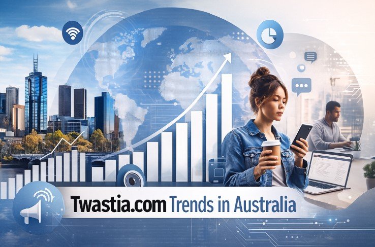Digital collage showing Australia’s skyline with technology, lifestyle, and business themes representing Twastia.com Trends in Australia.
