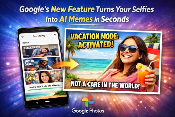 Google Me Meme: New Feature Turns Your Selfies Into AI Memes in Seconds Google Me Meme feature in Google Photos turning a selfie into an AI-generated meme